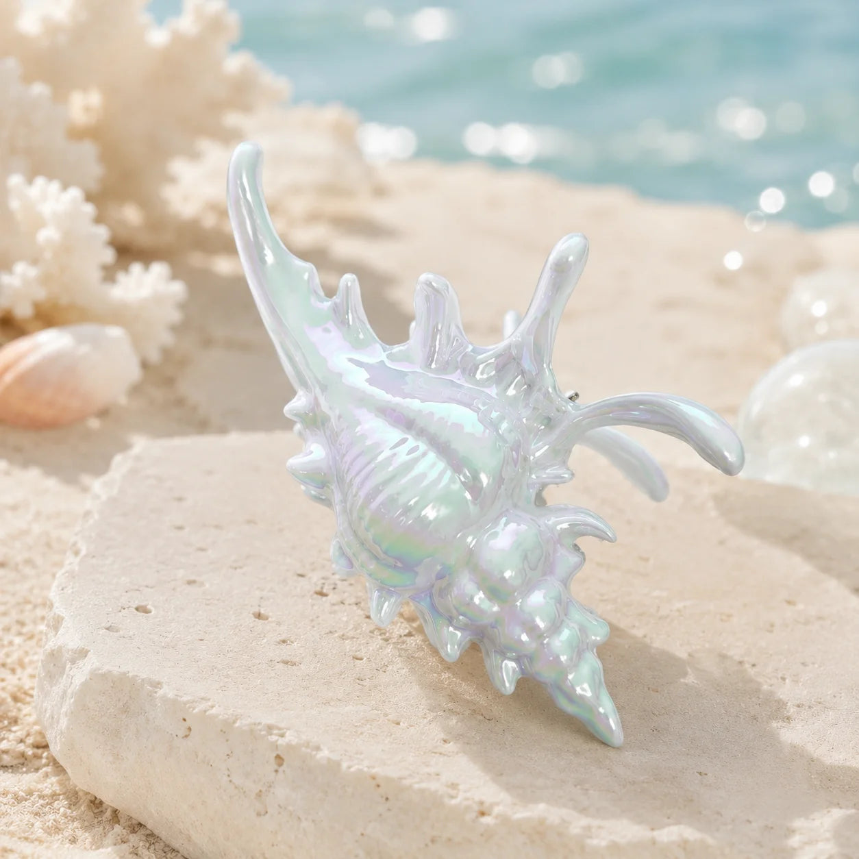 Conch Shell Hair Claw Clip for Women PC Electroplated Iridescent Mermaid Beach Large alternate view