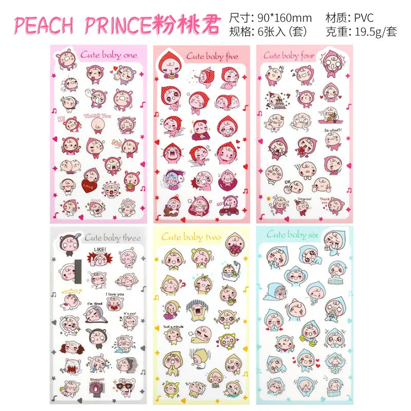 6Pcs Waterproof Cartoon Sticker Set | Cute DIY Decals for Laptops, Phones, and Planners detail view