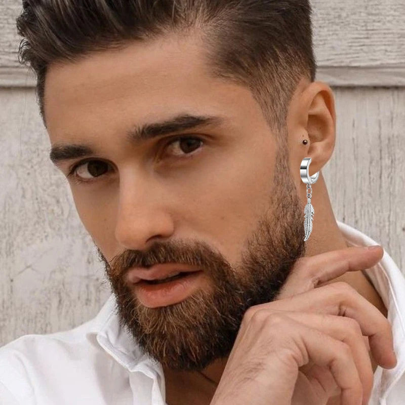 1 Pairs Fashion Cross Feather Stud Earrings Punk Rock Style for Women Men High Quality Stainless Steel Hiphop Ear Jewelry