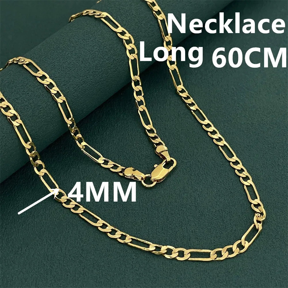 Andara Luxury Unisex 925 Sterling Silver Gold Plated 4mm Figaro Necklace Engagement Jewelry Accessories 50-60cm