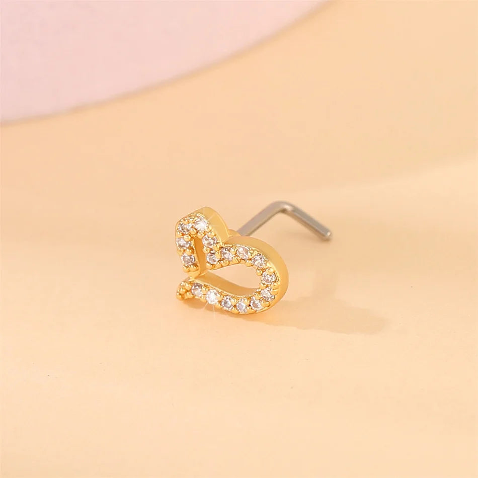 Beautiful Love Heart Nose Stud Crystal Copper Head 20G Stainless Steel Bar Women Nose close-up view