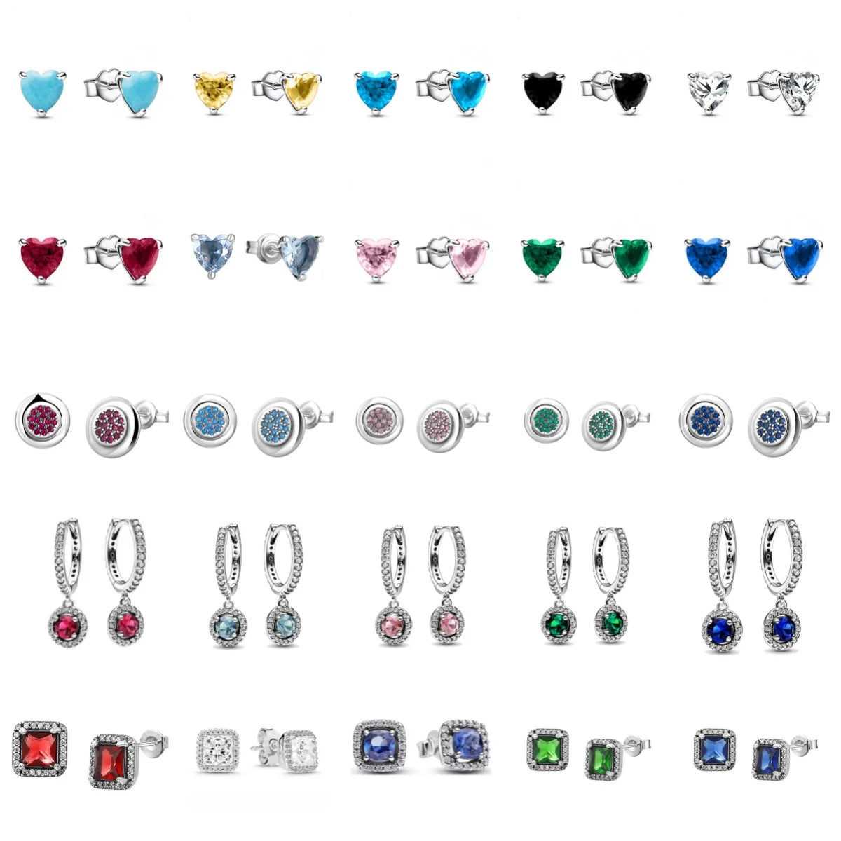 Hot selling 925 silver heart-shaped, pink,red, multi-color crystal sparkling luxury earrings charm j