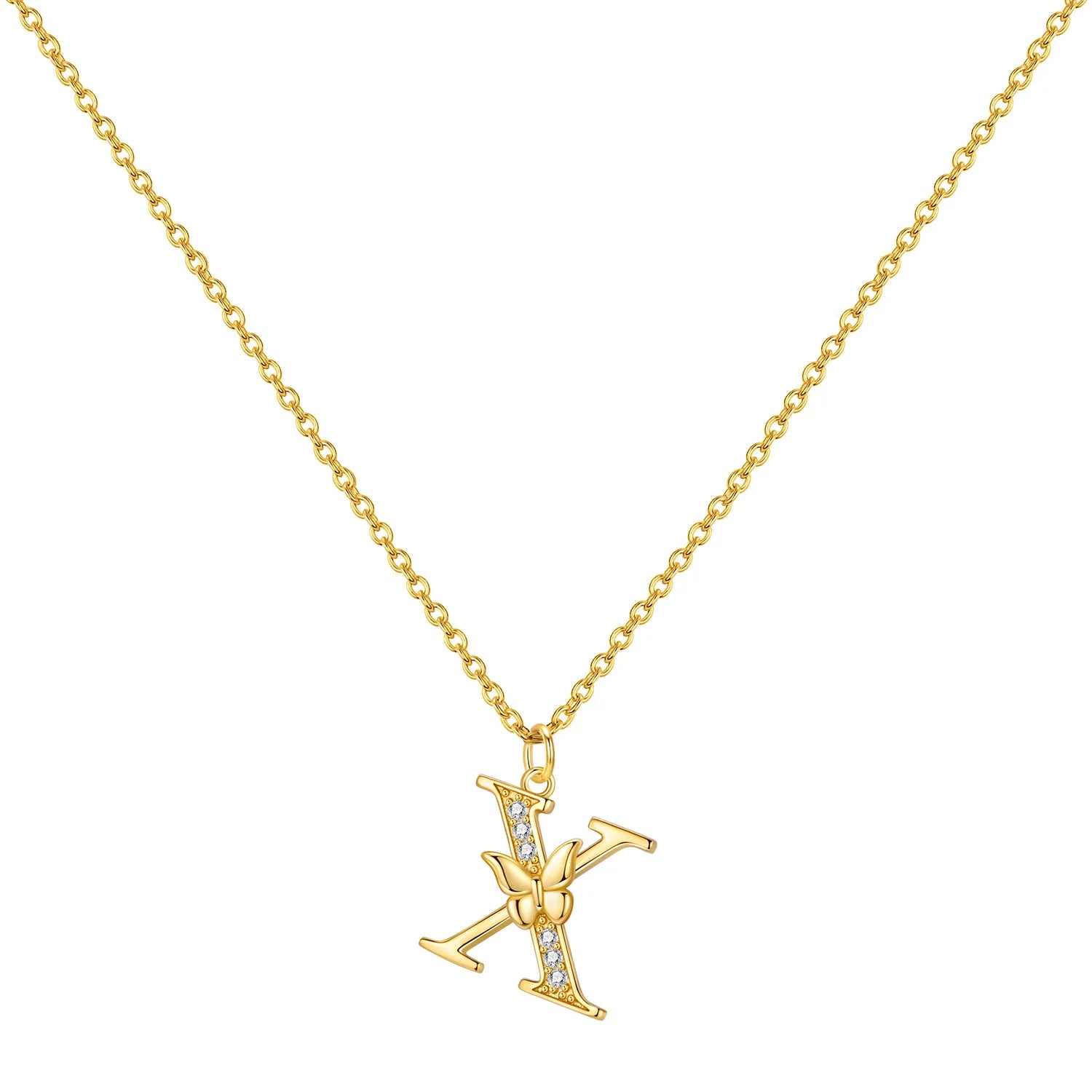 925 Sterling Silver Butterfly Initial Necklace | 26 Letter Y-Shaped Pendant for Women close-up view