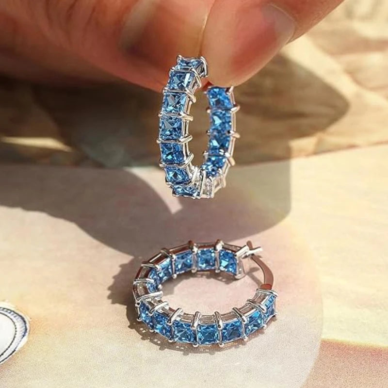 Huitan Princess Square Cubic Zirconia Hoop Earrings Luxury Trendy Ear Circle Earrings alternate view
