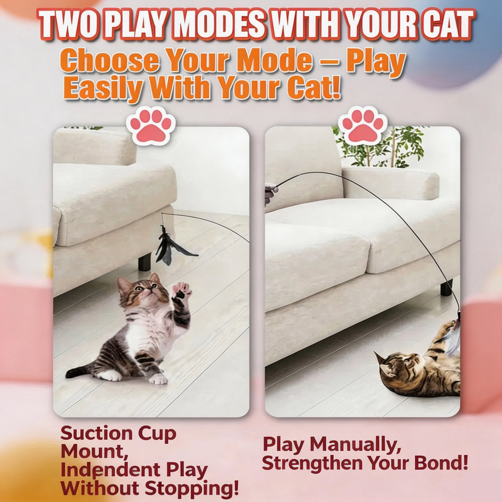 Long Pole Cat Teaser Toy with Steel Wire Feather and Sucker Cute Rotating Kitten Stick close-up view