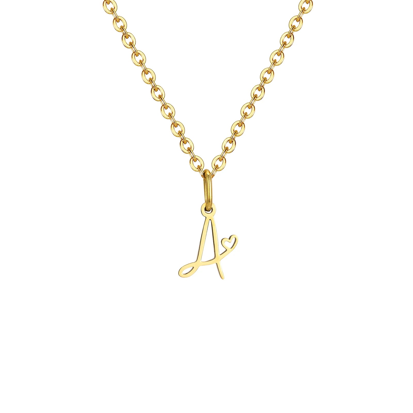 Dainty Heart Initial Necklace for Women, Gold Plated A-Z Letter Pendant, Waterproof St close-up view