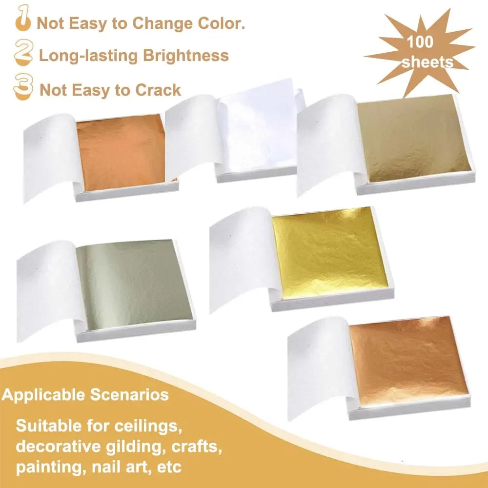 Imitation Gold Leaf Sheets for Crafts | 100pcs Metallic Foil Paper detail view