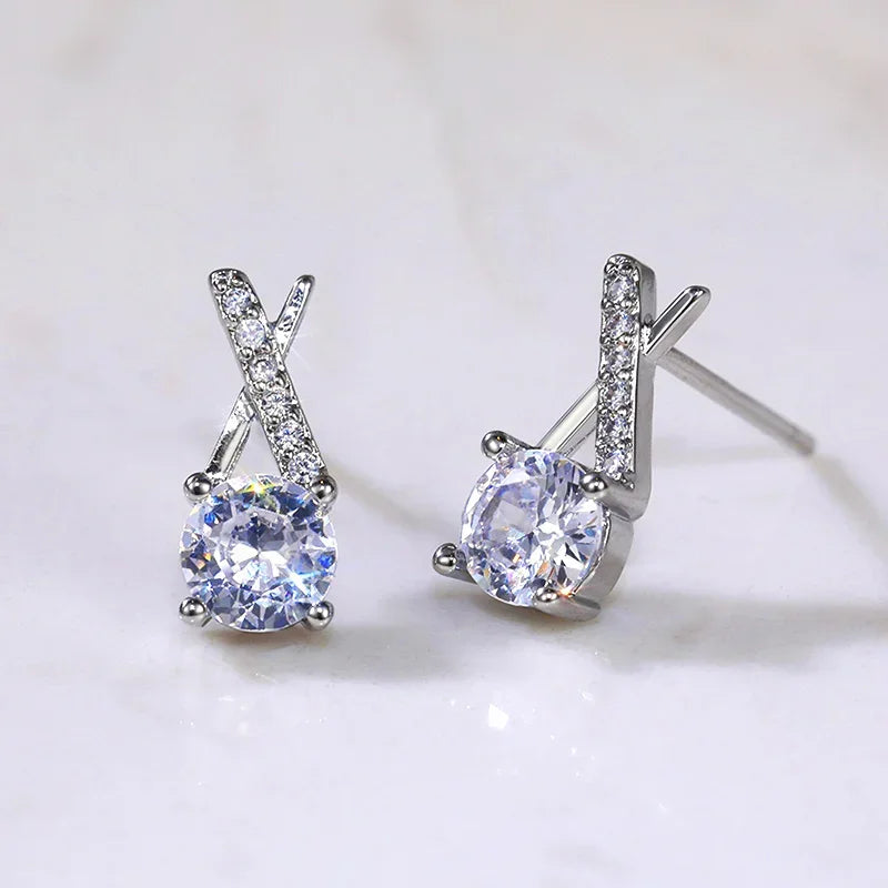 Huitan AAA CZ Stud Earrings for Women | Romantic Elegant Cubic Zirconia Jewelry in additional angle