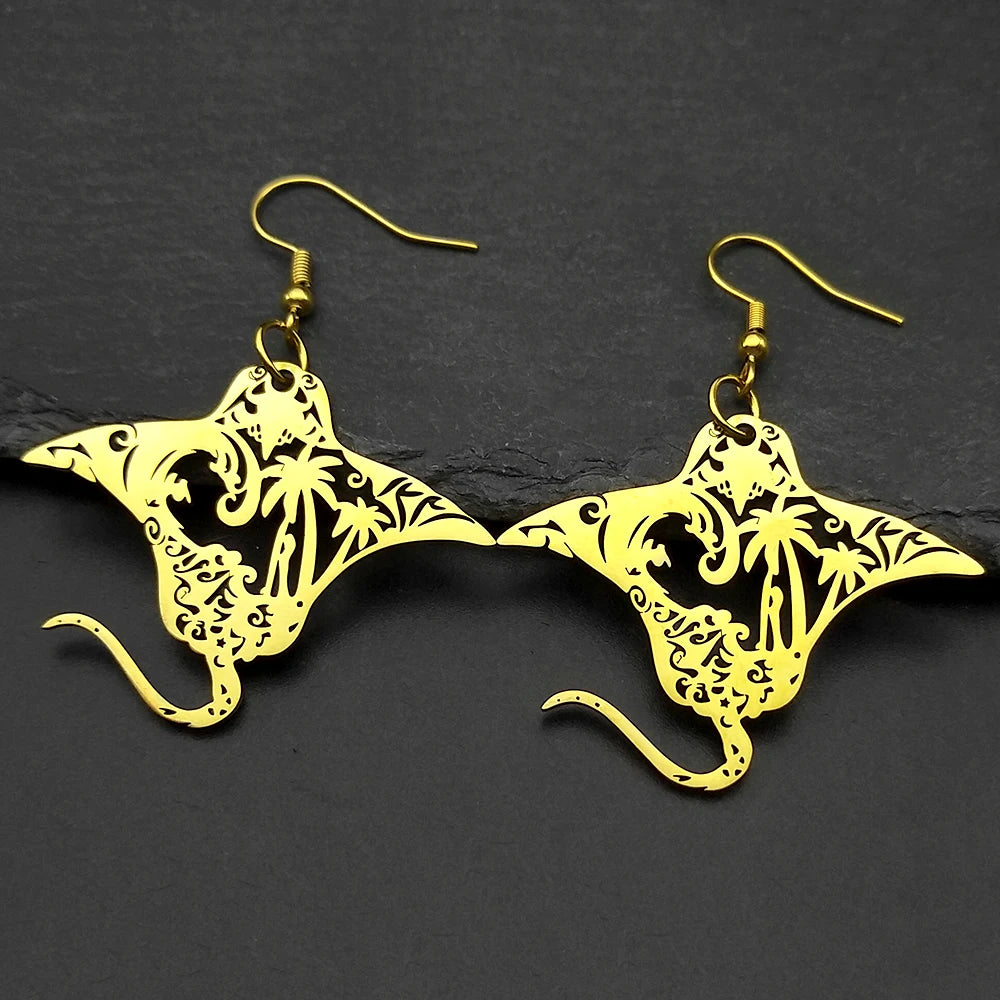 Manta Ray Sea Devil Fish Pendant Necklace | Stainless Steel Gold Silver Color Chain J alternate view