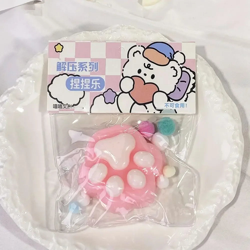Mini Cat Paw Squeeze Toy Silicone Pinch Decompression Toy Plush TPR Fidget Sensory Toy close-up view