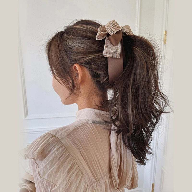 New【Korean Bow Grab Clip Female Net Red Back Of The Head Spoon Hair Card High Ponytail Fixed Artifact Headdress Hair Clips】