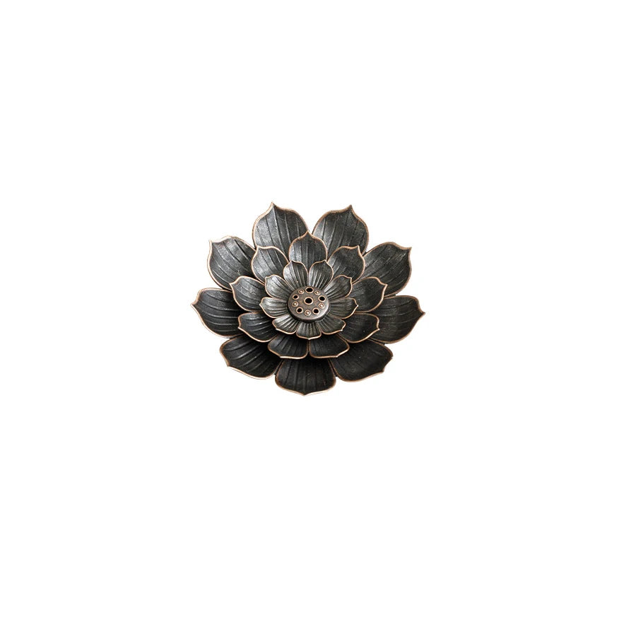 2in1 Alloy Incense Burner | Metal Sandalwood Stick Holder with Zen Lotus Design detail view