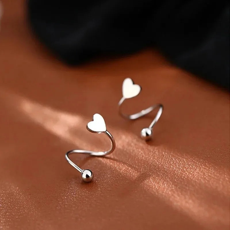 2pcs Stainless Steel Spiral Twisted Stud Earrings | Heart and Star Cartilage Jewelry Set detail view