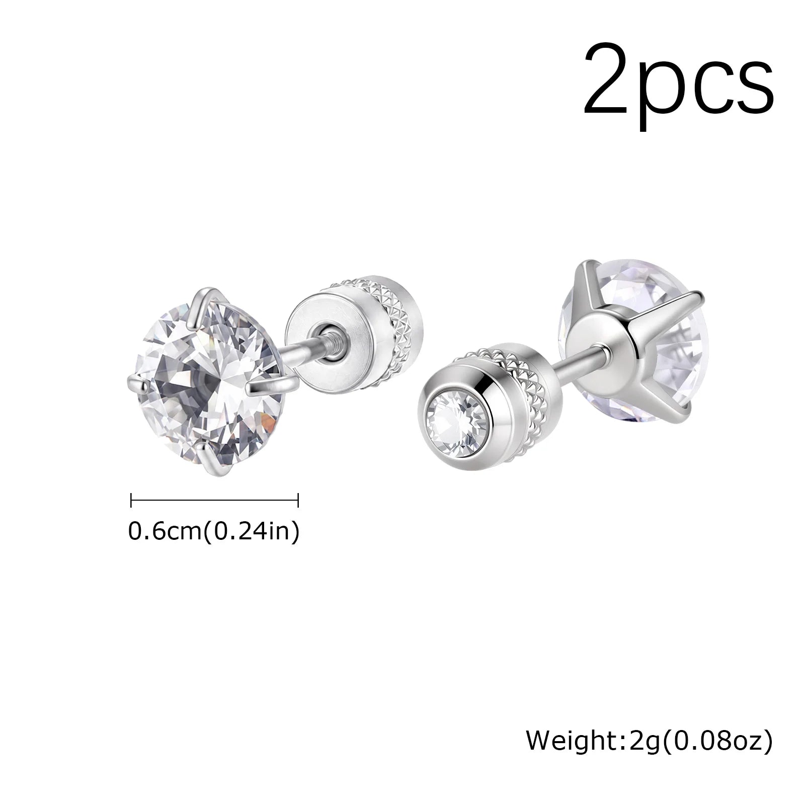 CZ Stud Earrings for Men Women,Hypoallergenic Stainless Steel Round Cubic Zirconia additional angle