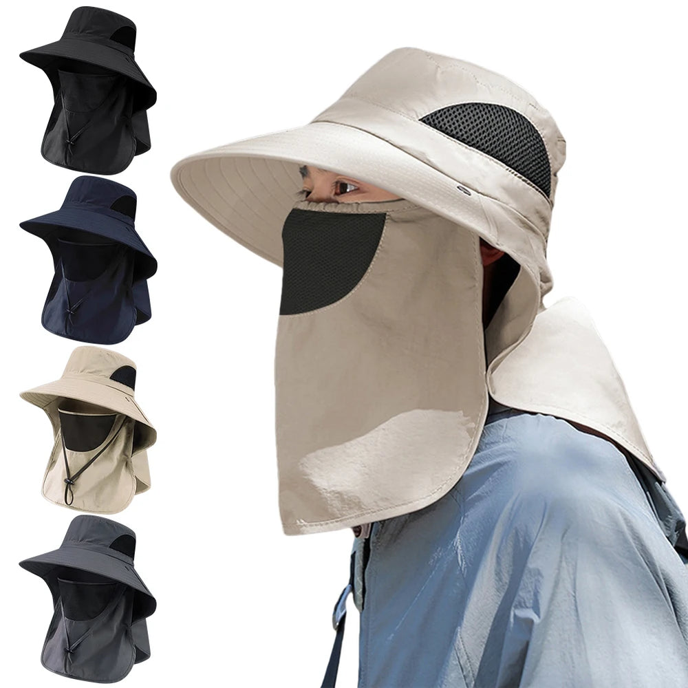 Summer Sun Hat with Neck Flap | UV Protection Outdoor Cap for Hiking Fishing close-up view