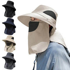 Summer Sun Hat with Neck Flap | UV Protection Outdoor Cap for Hiking Fishing close-up view