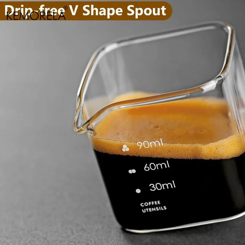 Square Measuring Pitcher Single Spout 90/120ML Clear High Borosilicate Glass Milk Cup close-up view