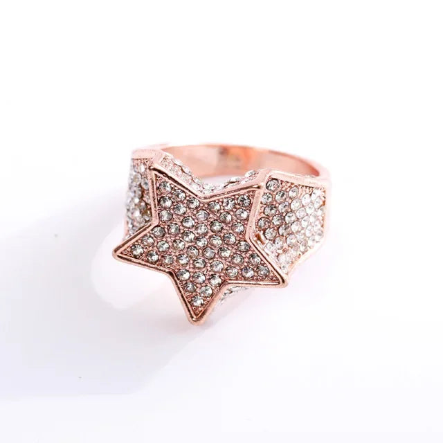Milangirl New Hip Hop Rock Five Star Rings Men Luxury Women Rhinestones Zircon Pentag alternate view