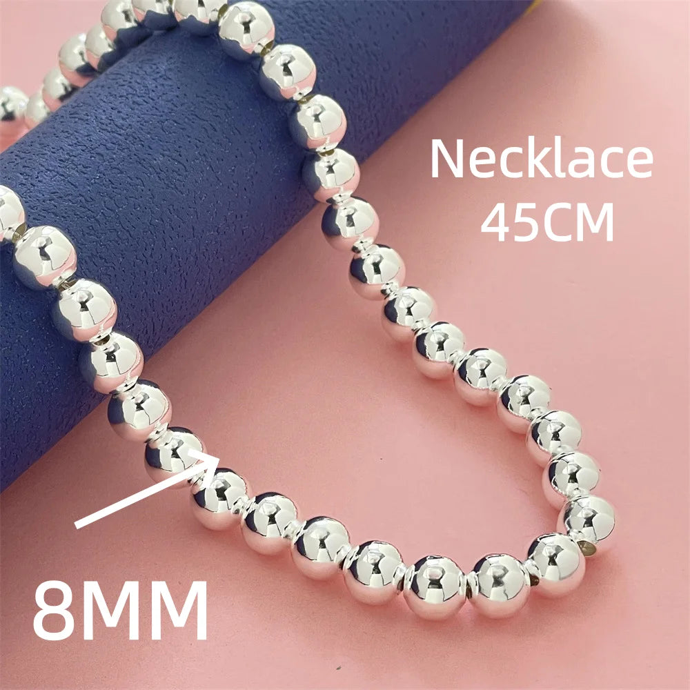 925 Sterling Silver Round Bead Chain Necklace 4/6/8mm Smooth Ball Beads 40-60CM Cho additional angle
