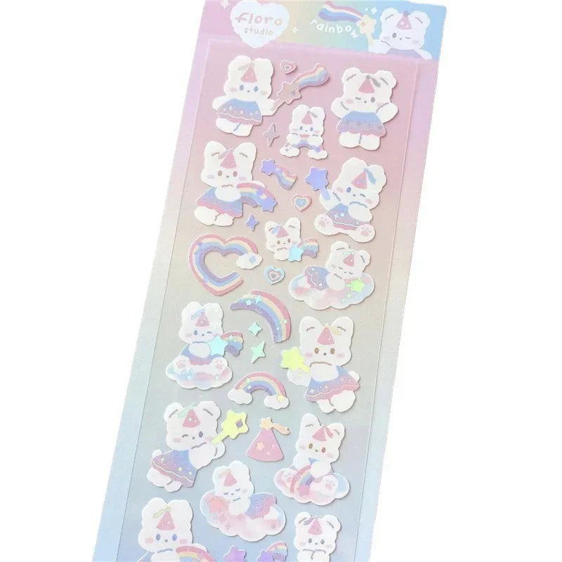 1pc Korean Cute Sticker Kawaii Bling Bunny Rainbow Four-leaf Pudding Sticker Waterpro lifestyle view