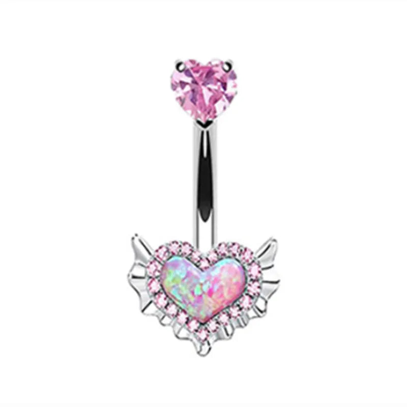 1PCS Pink Crown Belly Button Rings Jewelry Stainless Steel Heart Navel Piercing Bar additional angle