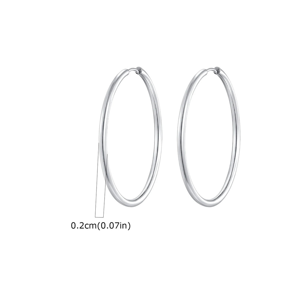 1Pair Round Circle Small Hoop Earrings for Women Men, Gold Plated Stainless Steel Large detail view