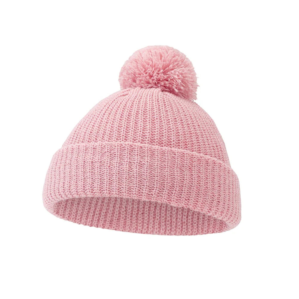Solid Pom Knitted Baby Beanie | Newborn Infant Winter Hat alternate view