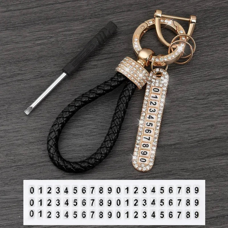 Leather Braided Keychain with Phone Number Card | Anti-Lost Car Key Holder close-up view