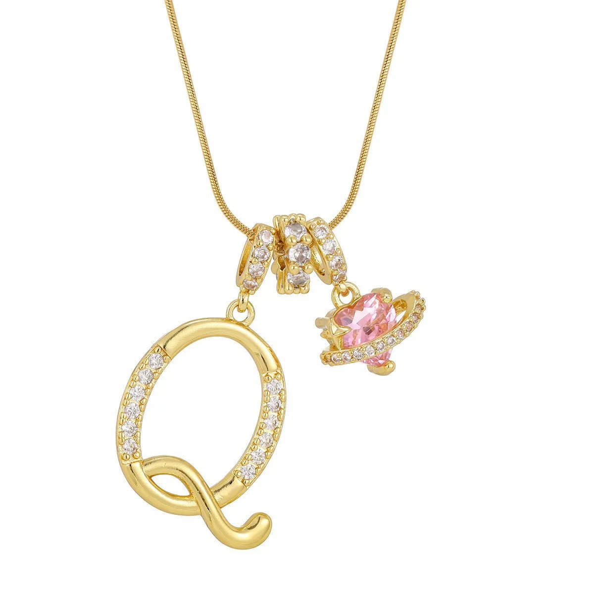 Fashion Letter Necklace for Women Pink Zircon Heart-shaped Pendant Suitable for Girls alternate view