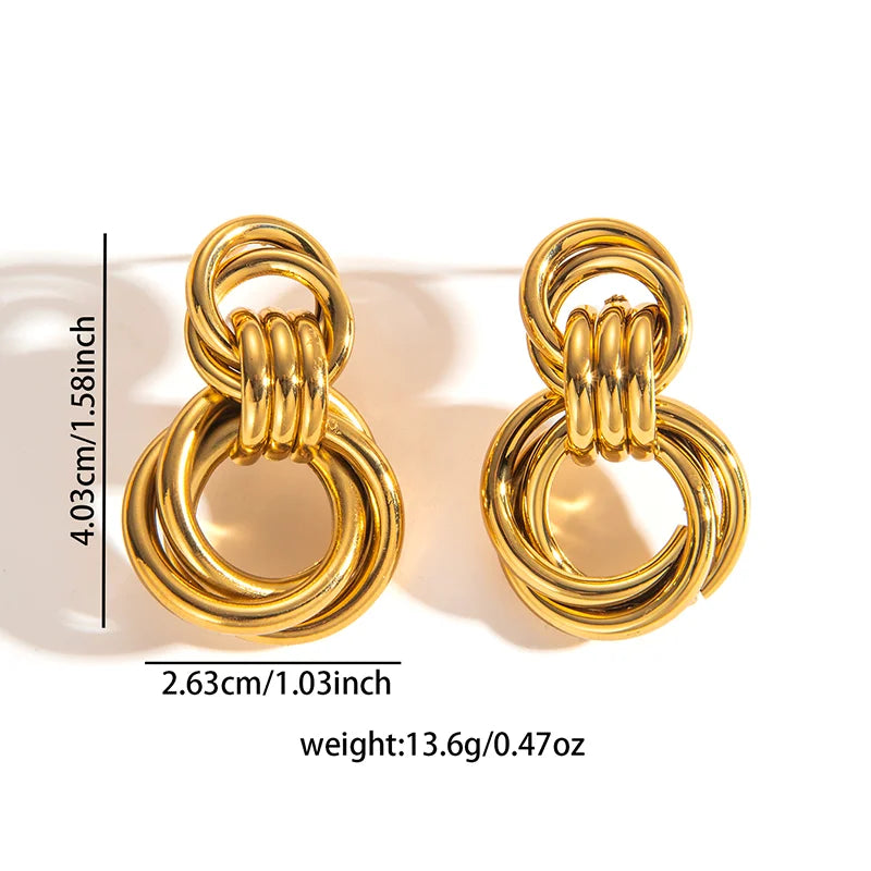 Stainless Steel Circular Splicing Earrings | Modern Geometric Drop Earrings lifestyle view