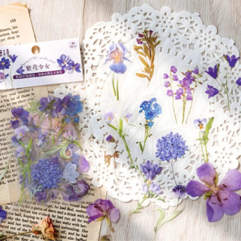 40 Pcs/set Plant Flower Stickers Decorative Green Leaves Retro Plant Manual Scrapbook DIY Label Diary Stationery Album Crafts