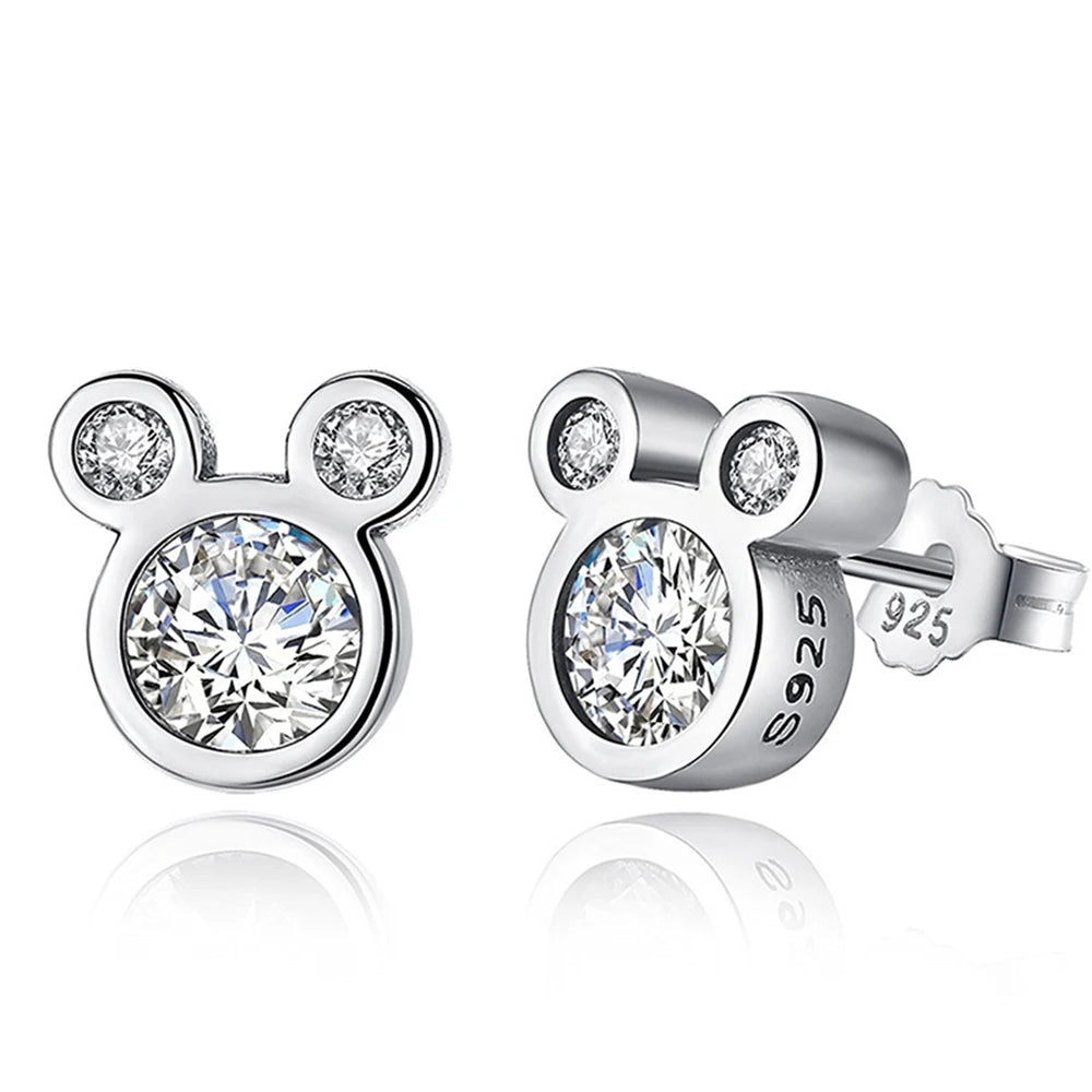 Hot Selling 925 Sterling Silver Cute Dazzling Mouse Cartoon Stud Earrings For Women additional angle