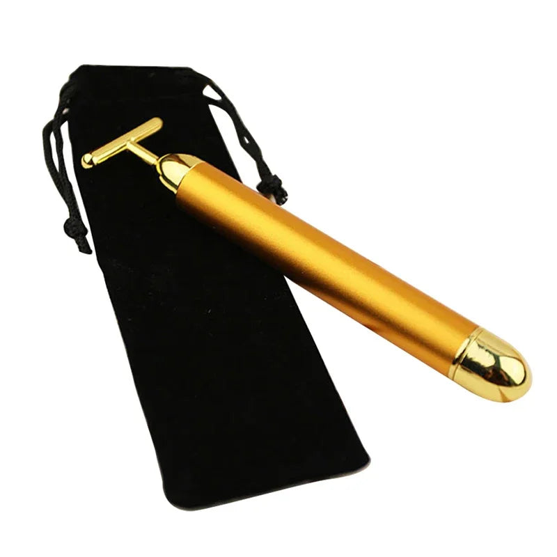 Gold Plated Facial Roller Massager | T-Shape Vibration Face Lift Tool alternate view