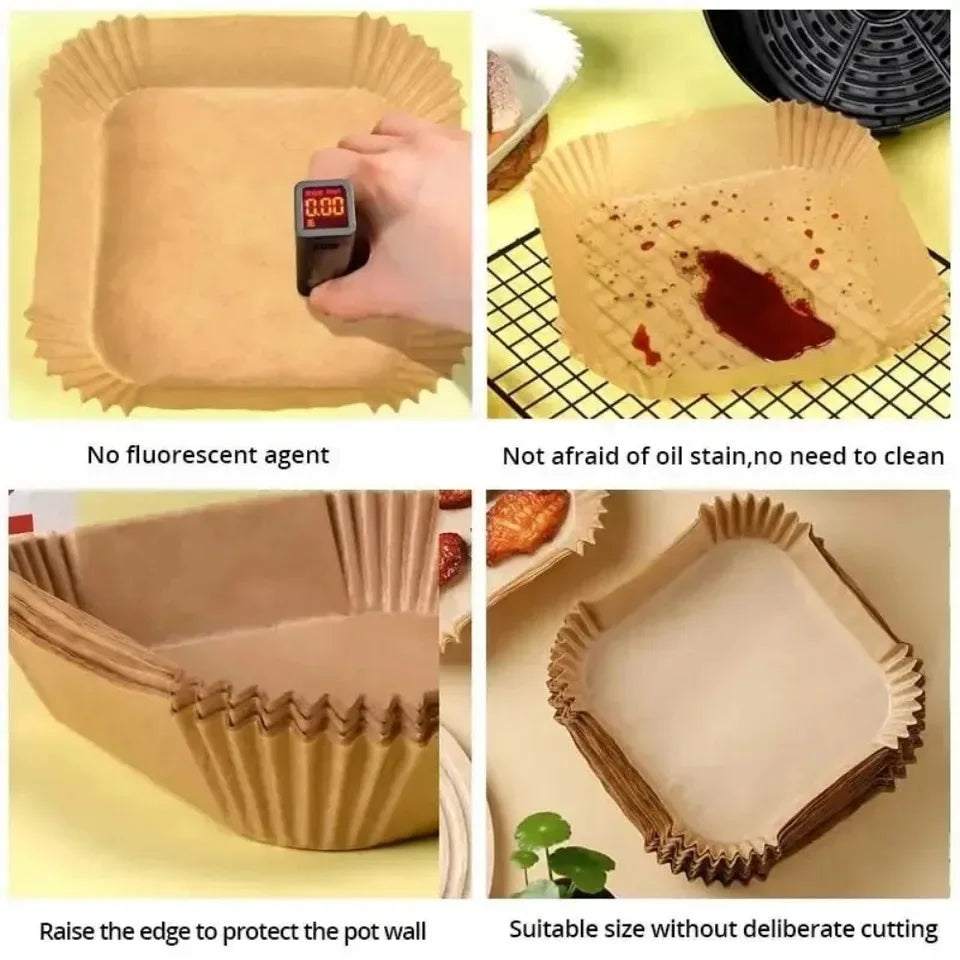Disposable Air Fryer Paper Liners | Oil-Proof Baking Trays Set close-up view