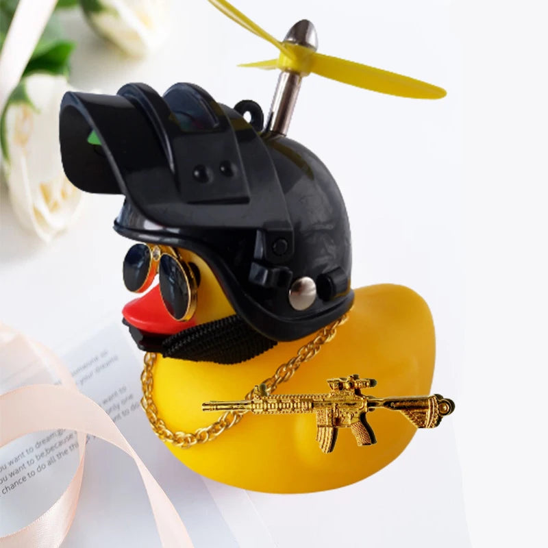 Motor Accessories Yellow Duck with Helmet for Bike Without Lights Auto Car Accessories close-up view