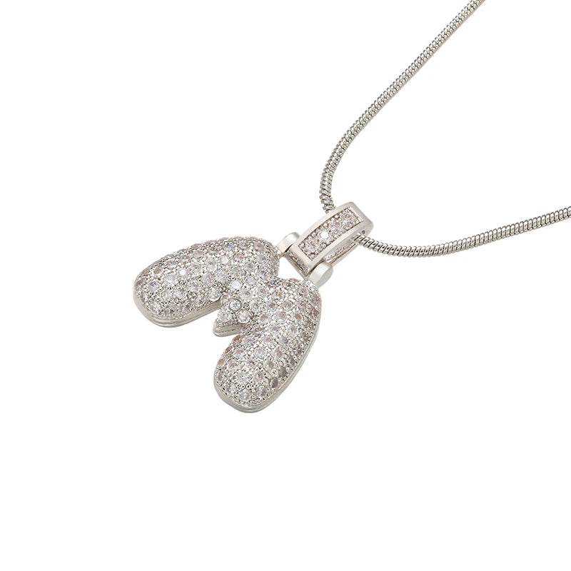 Silver Bubble Initial Letter Necklace | Customizable 26 Letters Pendant Jewelry for additional angle