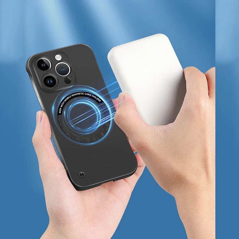 【Iron Plate Glue on Surfce 】Ultra Thin Hard Magnetic Frameless Phone Case For iPhone 1 close-up view