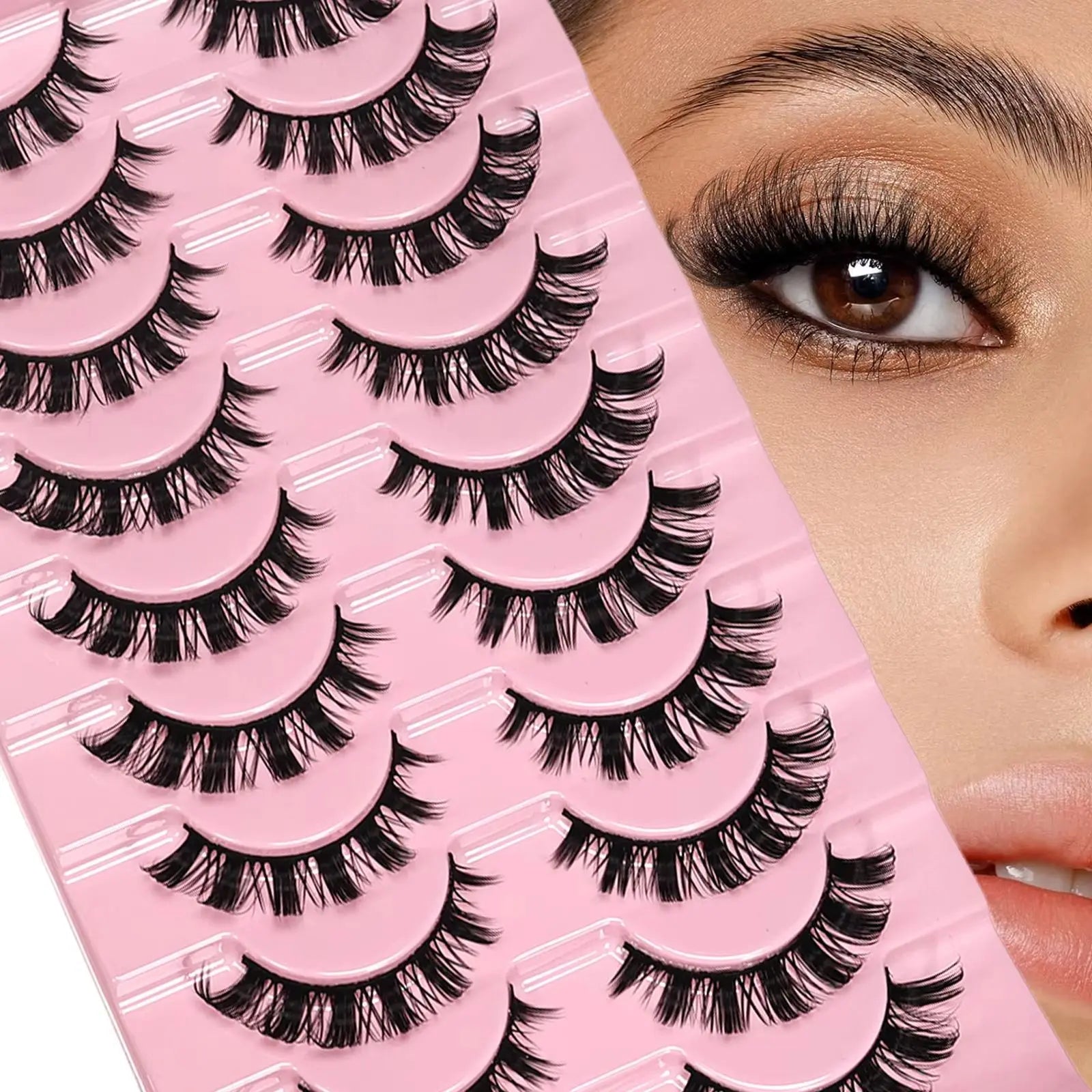 10 Pairs Messy Fluffy Russian False Eyelashes DD Deep Curl Hybrid Faux Mink Volume Strip Lashes for