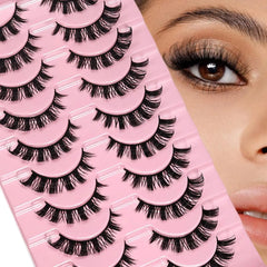 10 Pairs Messy Fluffy Russian False Eyelashes DD Deep Curl Hybrid Faux Mink Volume Strip Lashes for