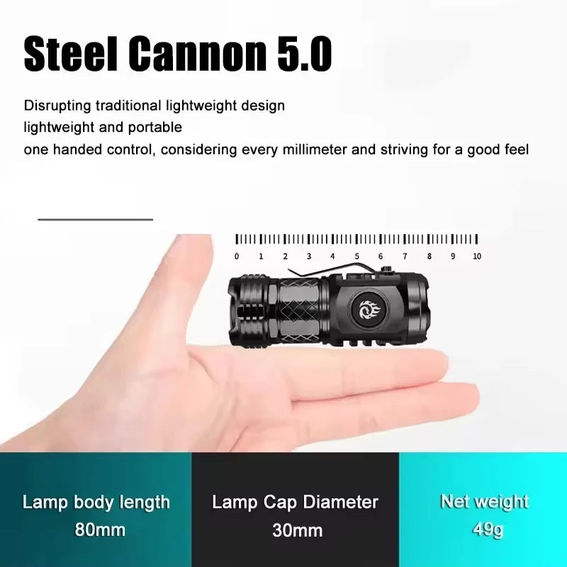 Mini Tactical Torch Super Bright 3 LED Flashlight | Type-C Rechargeable Camping Lig additional angle
