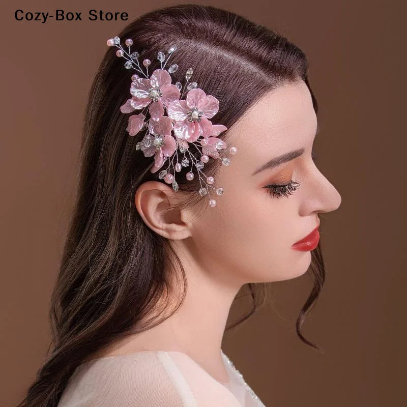 [ZY]Pearl Rhinestone Flower Wedding Hair Clip Hair Accessories For Women Beaded Hairpin Hair Ornaments Jewelry Bridal Headpiece