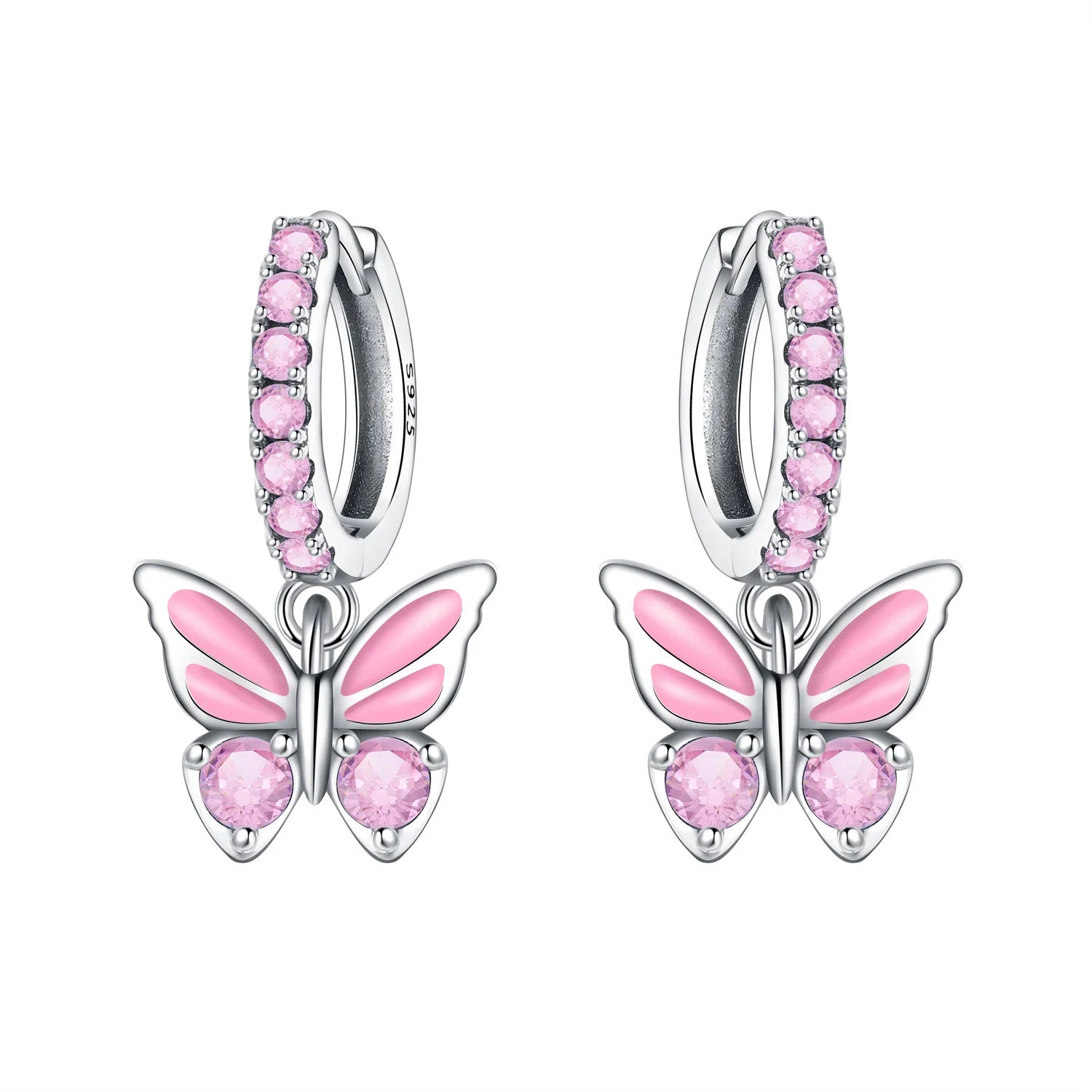 PANPOKI Original 925 Sterling Silver Double Butterfly Insect Earrings Women Hoop Earr alternate view