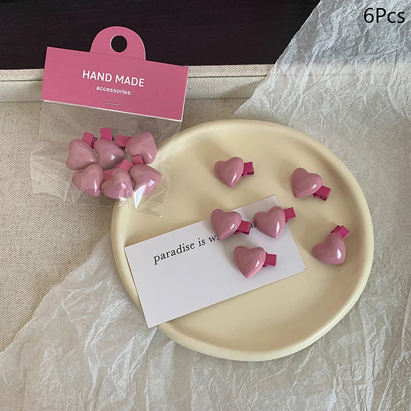 6PCS Korea Style Cute Pink Heart Hairpin Mini Hair Claw Grips For Girls Women Children Kids Gift All-match Hair Clip Accessories