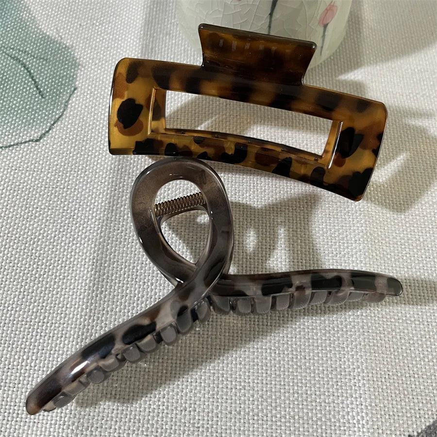 Vintage Leopard Print Hair Claw Clip Large Rectangular Secure Hold Hair Clip for Updo lifestyle view