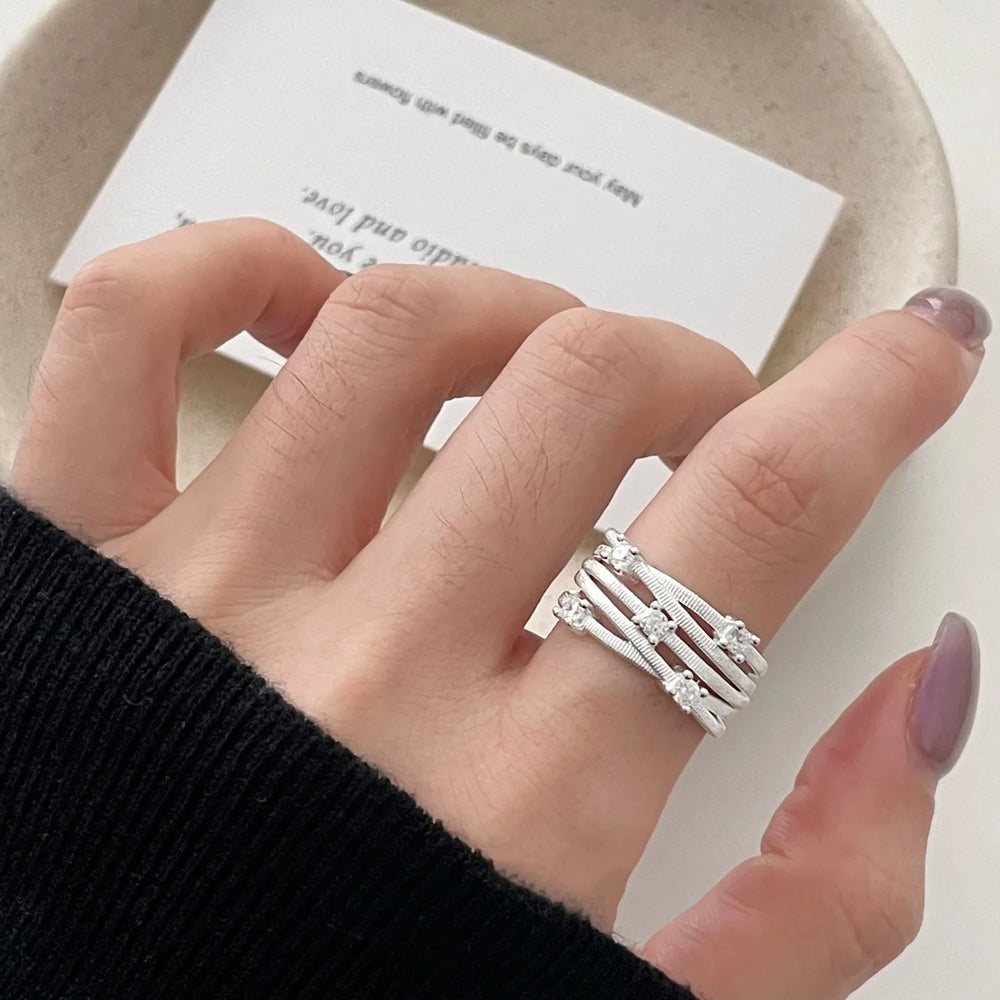 PANJBJ 925 Sterling Silver Pearl Irregular Ring for Women Shell Overlapping Hollow Sw alternate view