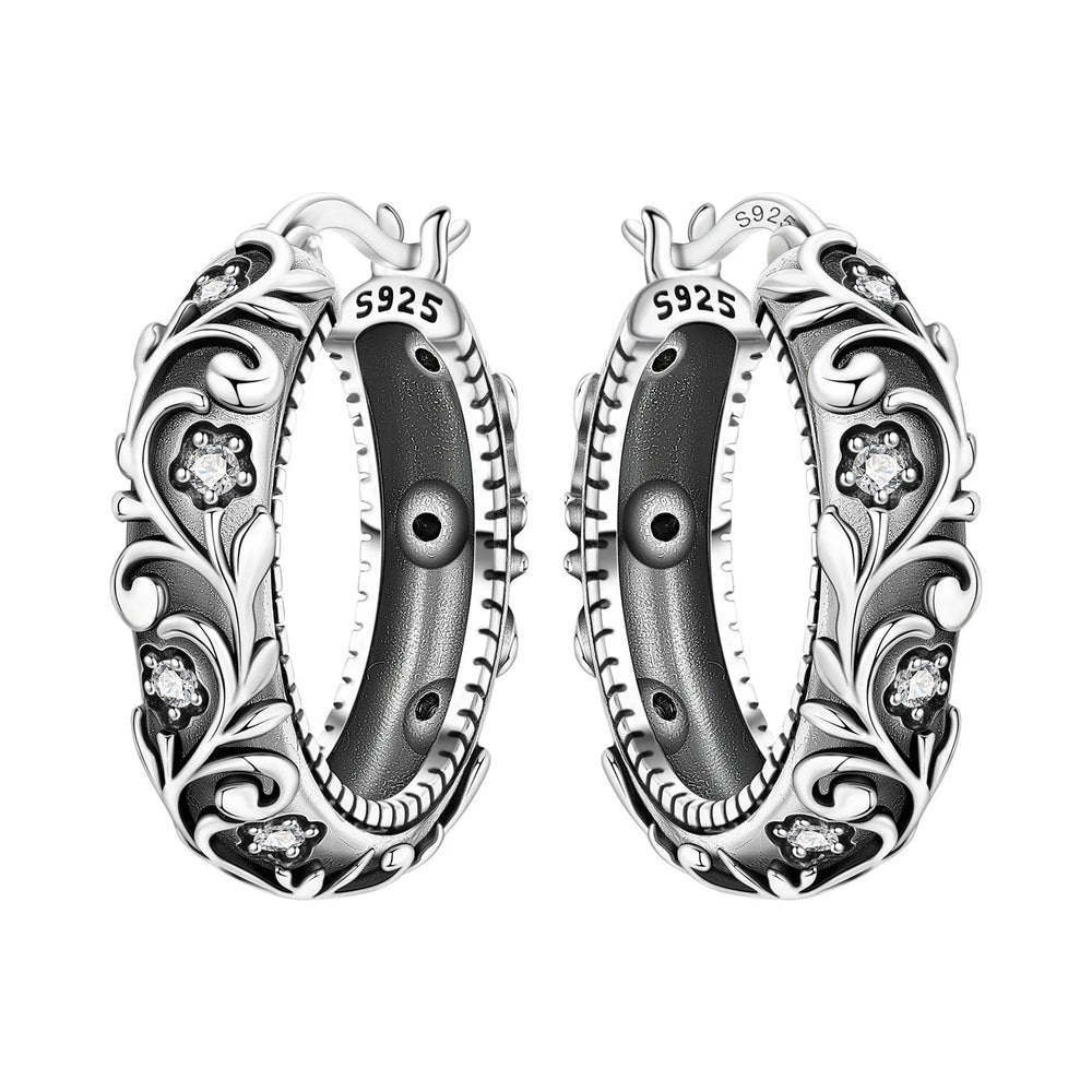 925 Sterling Silver Purple Flowers Plants Leaf Series Blue Iris Flower Earring Hoop E alternate view