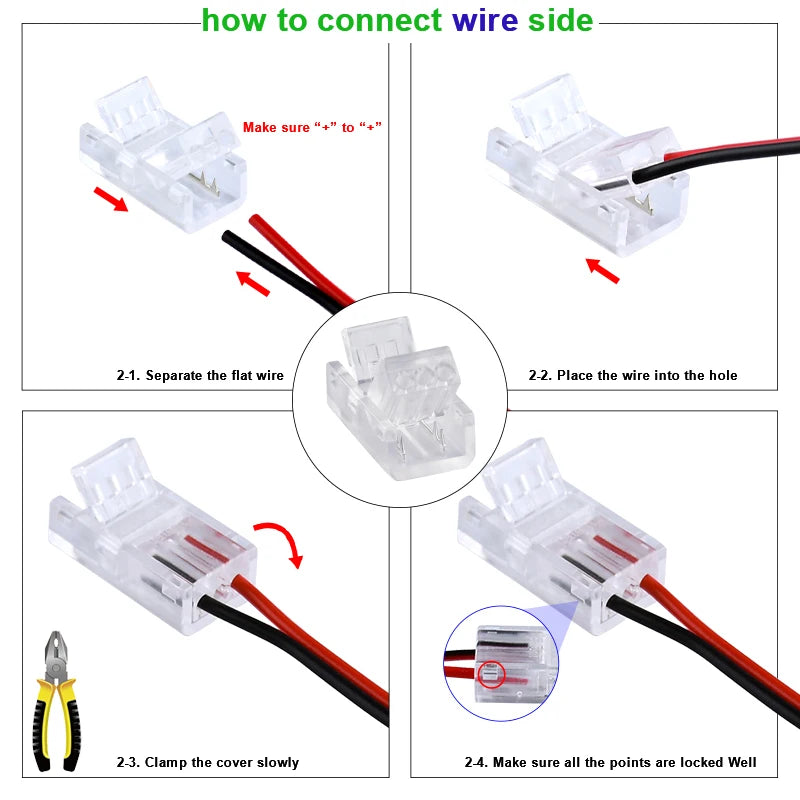 LED Strip Connectors and Fixing Clips Kit | 2-Pin COB Corner Connectors for Tape Light close-up view