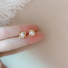 Upscale 14k Gold Jewelry Real Gold Earrings Zircon Pearl Twist Luxury Stud Earrings for Women Brinco
