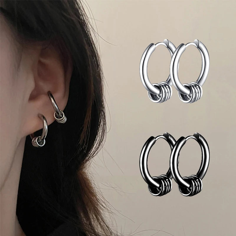 Gothic Stainless Steel Hoop Earrings | Unisex Dragon Punk Jewelry alternate view