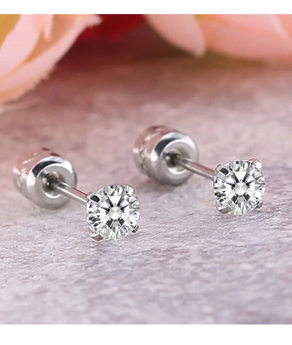 2 Piece Medical Stainless Steel Crystal Zircon Ear Studs | Hypoallergenic Tragus Cart alternate view